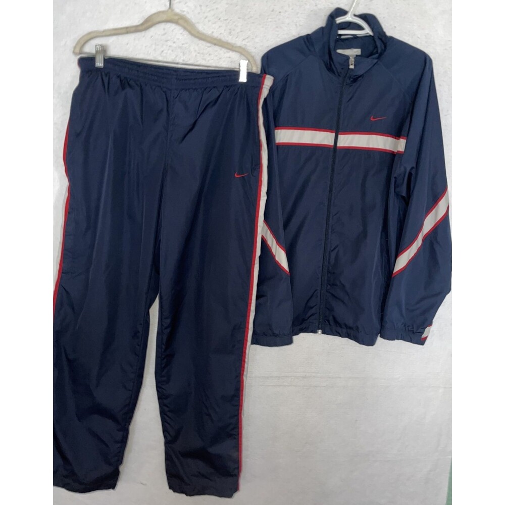 Nike Windbreaker Tracksuit Men's L 2pc VTG Retro 90s Y2K Full Zip Striped Navy